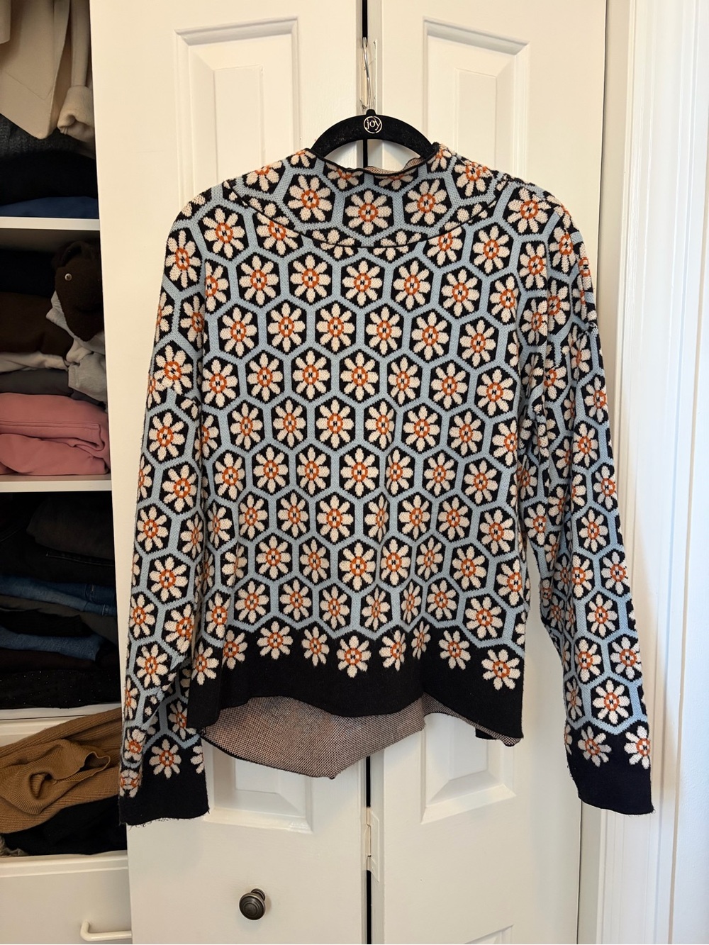 Maeve Black and Light Blue Floral Turtleneck Sweater